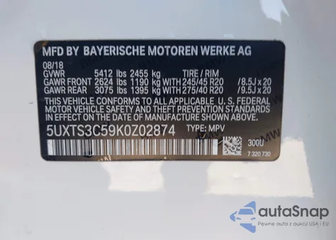 2019 BMW X3 M40I from USA, damaged, VIN 5UXTS3C59K0Z02874